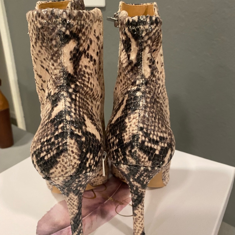 Jessica Simpson Beige and Black Snakeskin Heeled Ankle Boots - Picture 3 of 4